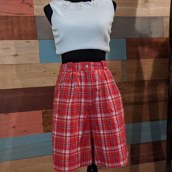 VINTAGE '90S 100% cotton size 6 David Brooks plaid Bermuda shorts - Picture 1 of 4